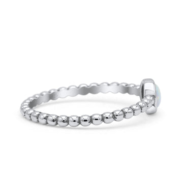 Beaded Band Round Thumb Ring Oxidized Statement Fashion Ring Lab Created White Opal 925 Sterling Silver